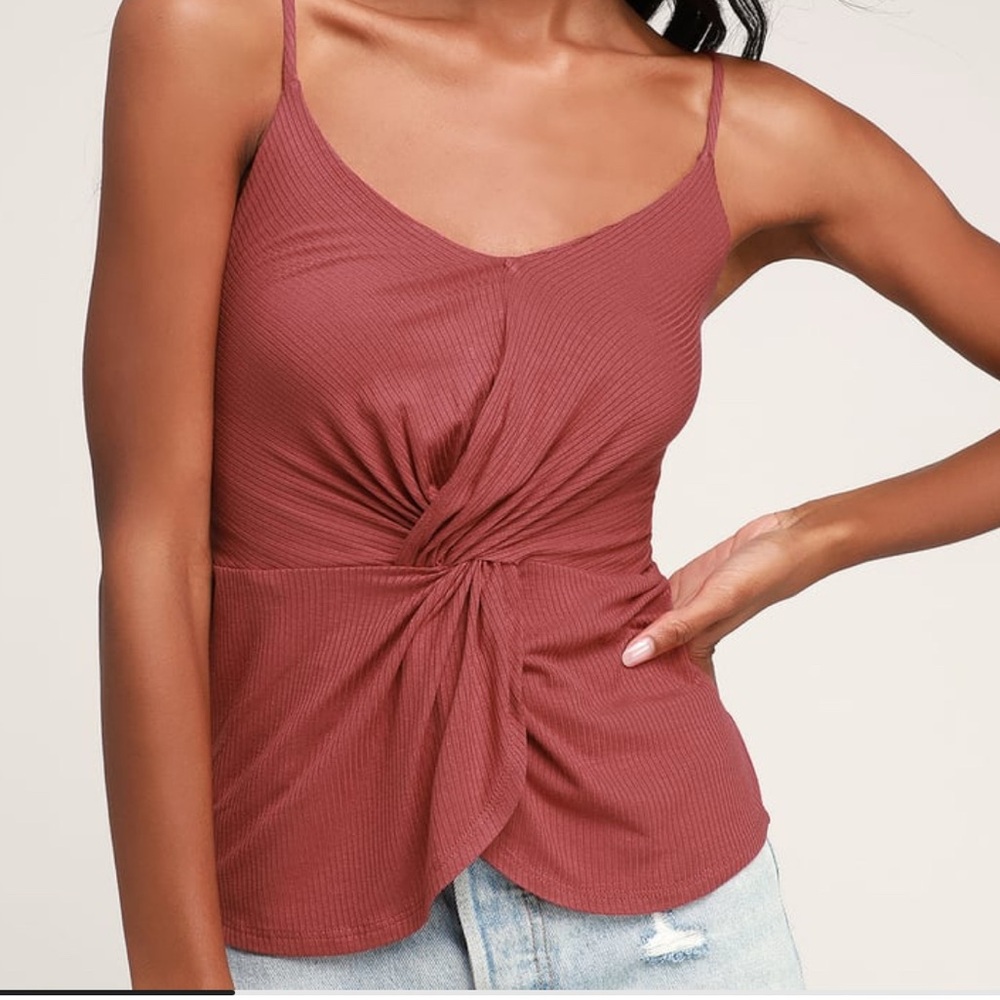 Lulus Icon Marsala Ribbed Twist-Front Cami Top